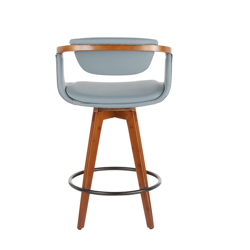 Lumi Source Oracle mid-century modern counter stool with wooden legs and a cushioned seat, 24-27 inches height.