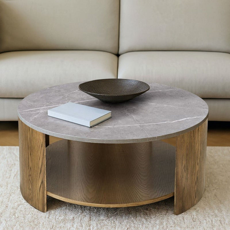 Keegan - Round Coffee Table With Shelf - Oak - R&R Furniture Gallery (Fountain Valley, CA)