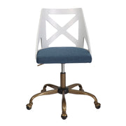 Lumi Source Charlotte farmhouse swivel task chair with antique copper, white, and blue finish, featuring a comfortable cushioned seat and back.