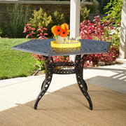 Outdoor Cast Aluminum Dining Table With Lattice Top And Umbrella Hole - Black - R&R Furniture Gallery (Fountain Valley, CA)
