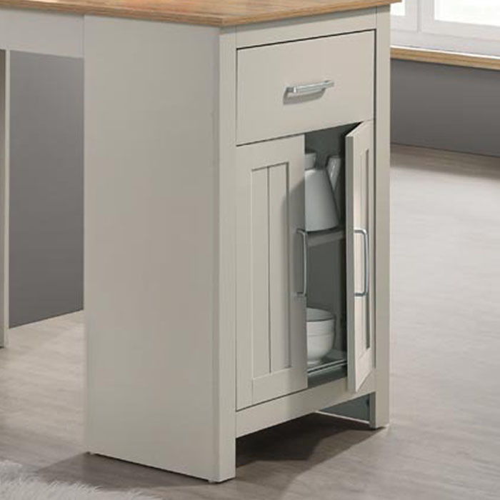 Lilola Home Alonzo small space counter height dining table with cabinet and drawer storage, showing wood finish and compact design.