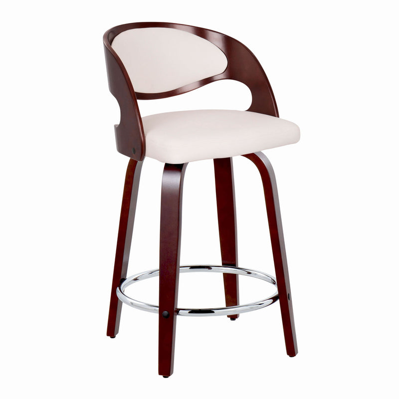 Lumi Source Pino mid-century modern fixed height barstools with swivel and round footrest, set of 2, featuring sleek wooden seats
