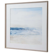 Uttermost Surf And Sand framed print featuring a calming blue beach scene, ready to hang as wall decor.