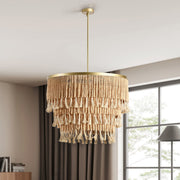Brittany - Beaded Round Chandelier - Natural - R&R Furniture Gallery (Fountain Valley, CA)