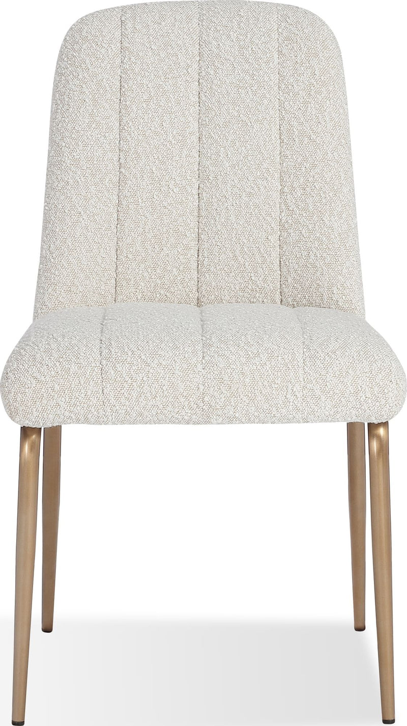 Apollo Upholstered Dining Chair in Ricotta Boucle and Brushed Bronze Metal
