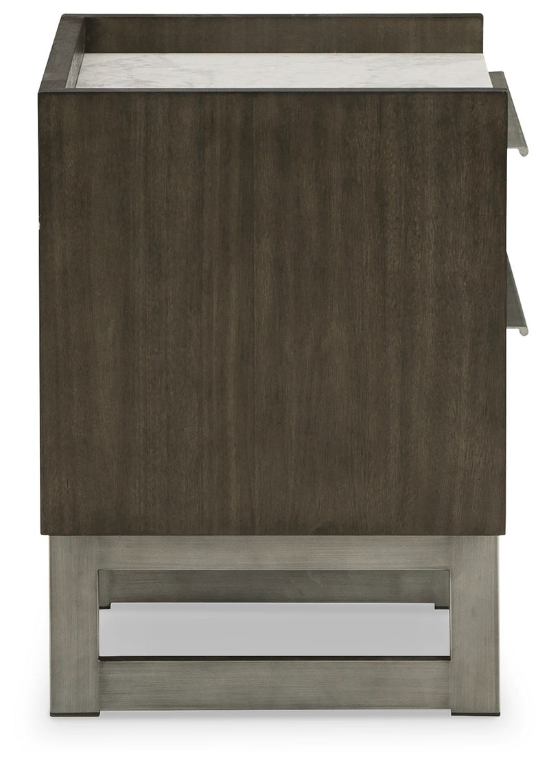 Arkenton - Two Drawer Night Stand - Grayish Brown / White - R&R Furniture Gallery (Fountain Valley, CA)