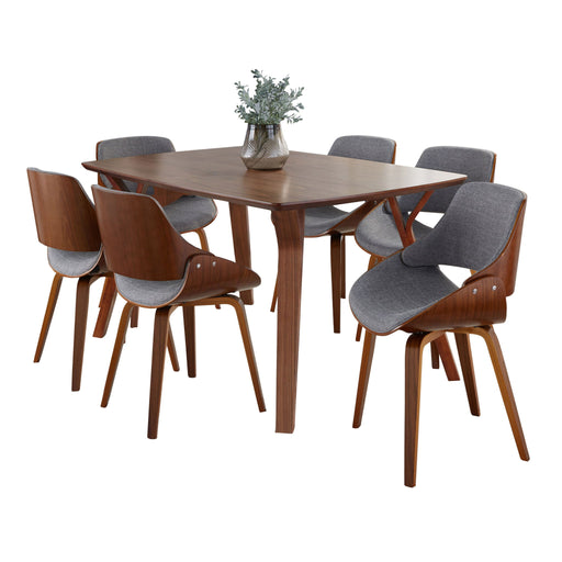 Lumi Source Folia Fabrizzi 7-piece mid-century modern dining set with wooden table and matching chairs, stylish and contemporary.