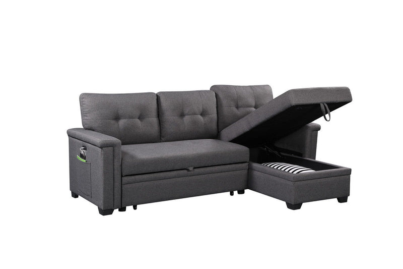Ashlyn - Reversible Sleeper Sectional Sofa With Storage Chaise, USB Charging Ports And Pocket - R&R Furniture Gallery (Fountain Valley, CA)