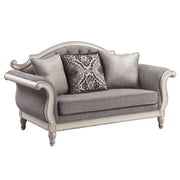 Florian - Loveseat With 3 Pillows - Gray Fabric & Antique White - R&R Furniture Gallery (Fountain Valley, CA)