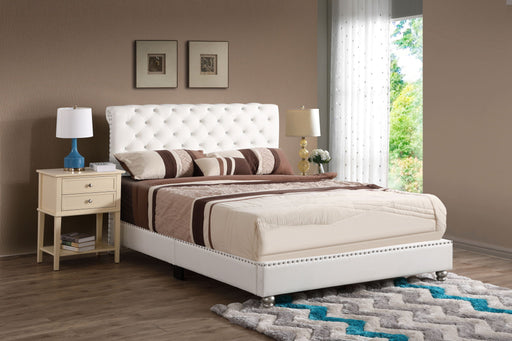 Elegant transitional upholstered bed by Glory Furniture featuring a plush fabric headboard and a stylish frame for modern bedrooms.