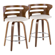 Lumi Source Cosini mid-century modern fixed height barstool set with swivel and round footrest, shown in a stylish interior setting.
