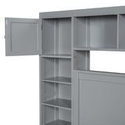 DreamHaus cabinet bed with built-in shelves and sockets, featuring an all-in-one design and modern wood finish.