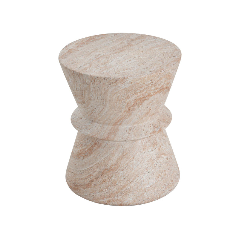 Noble House beige lightweight concrete side table with travertine top, suitable for outdoor or indoor use.