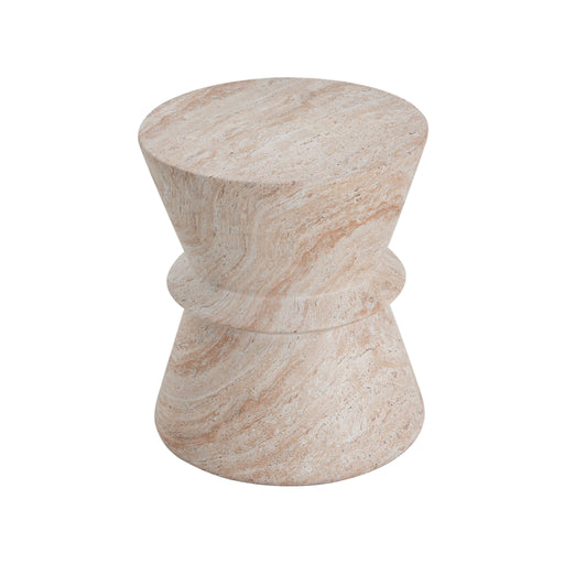 Noble House beige lightweight concrete side table with travertine top, suitable for outdoor or indoor use.