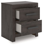 Prendonea - Two Drawer Night Stand - Charcoal - R&R Furniture Gallery (Fountain Valley, CA)