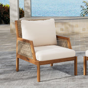 Acacia Wood Patio Furniture Club Chair, Outdoor Wicker Armchair, Deep Seating With Soft Cushions For Porch - Teak / Mix Brown - R&R Furniture Gallery (Fountain Valley, CA)
