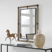 Light brown Uttermost Melville Iron & Rope Wall Mirror with circular frame and nautical-inspired design.