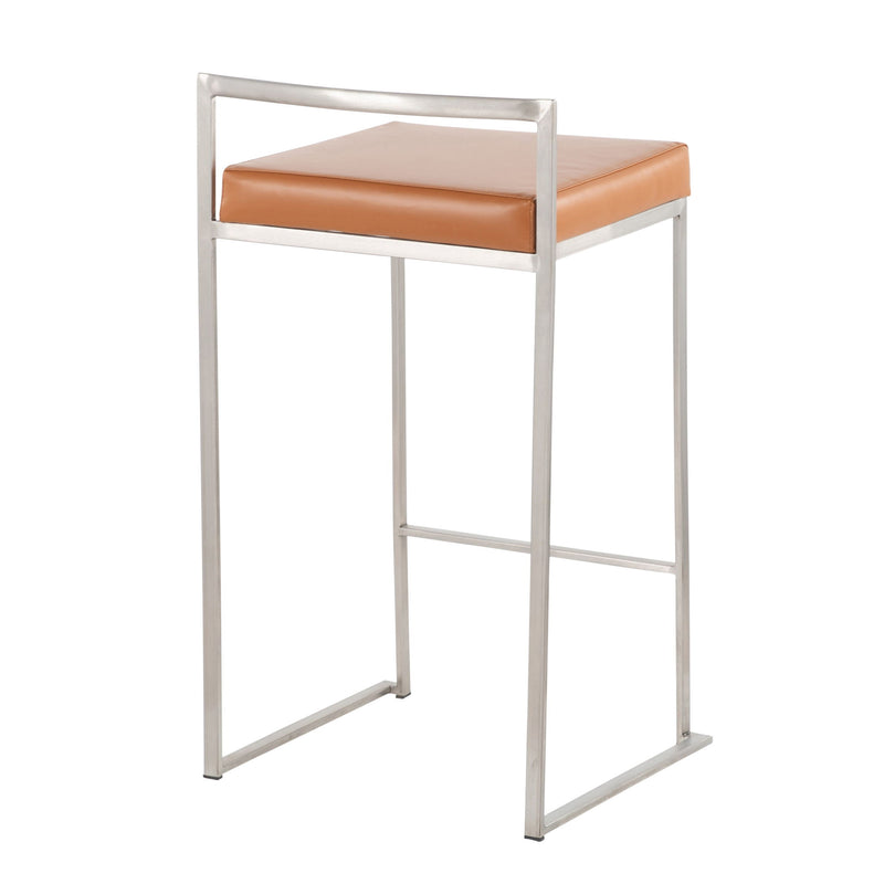 Lumi Source Fuji contemporary stackable counter stool set with sleek modern design, dark wood finish, and cushioned seats.