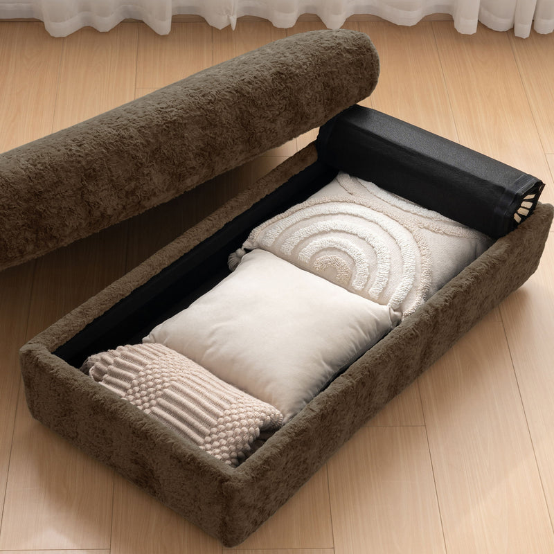 Oversized Chaise Lounge Indoor Rabbit Fur Sofa Bed With Storage Ottoman And Armrests Cup Holders With Deep Seat - R&R Furniture Gallery (Fountain Valley, CA)