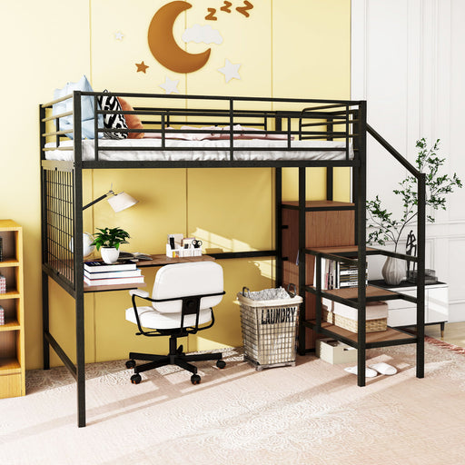 Loft Bed With Desk And Grid, Stylish Frame With Lateral Storage Ladder And Wardrobe - R&R Furniture Gallery (Fountain Valley, CA)