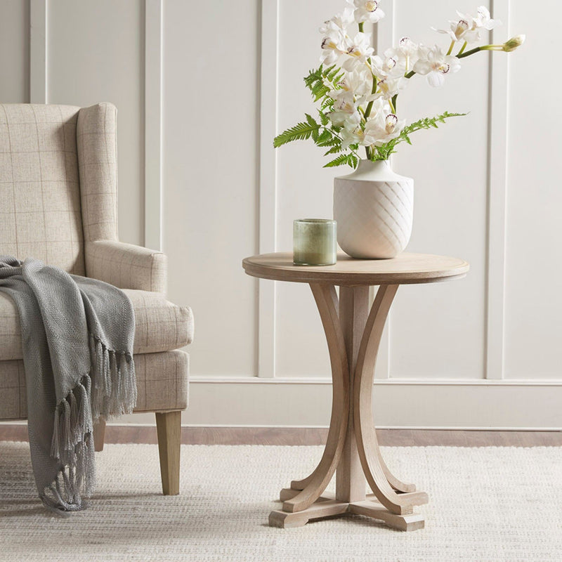 Accent Table Round Rustic Ash Veneer Reclaimed Wheat - Natural - R&R Furniture Gallery (Fountain Valley, CA)