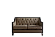 House Beatrice - Loveseat With 3 Pillows - Tan Synthetic Leather , Black Synthetic Leather & Charcoal - R&R Furniture Gallery (Fountain Valley, CA)