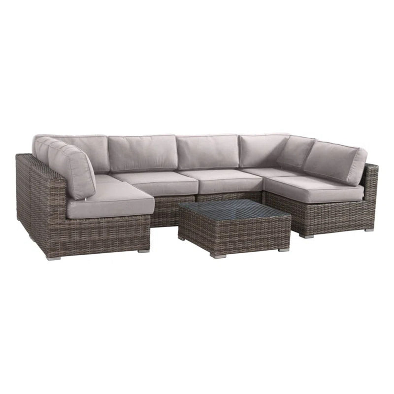 6 Person Wicker Seating Group With Premium Cushions - Gray Mix - R&R Furniture Gallery (Fountain Valley, CA)