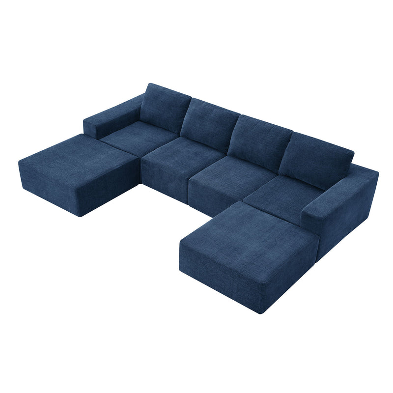 Modular U Shaped Sectional With Ottomans, Luxury Cloud Floor Couch With Deep Seat Fully Compressed Upholstered Sofa - R&R Furniture Gallery (Fountain Valley, CA)