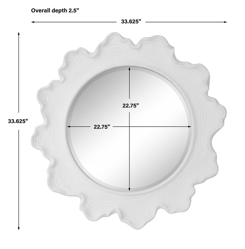 White round wall mirror with a sea coral-inspired frame by Uttermost, perfect for coastal or modern decor.