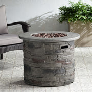 Transitional Outdoor 32" Round Propane Fire Pit Table, Lightweight Concrete Construction - Stone Gray - R&R Furniture Gallery (Fountain Valley, CA)