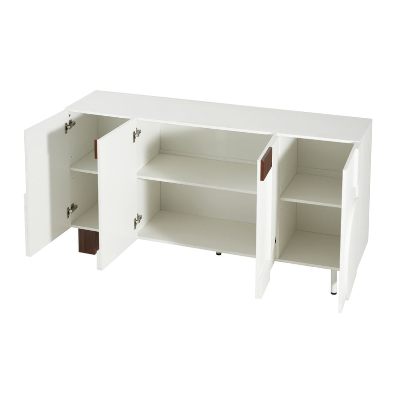 White Noble House sideboard buffet cabinet with four doors and adjustable shelves, showcasing wide storage and modern design.