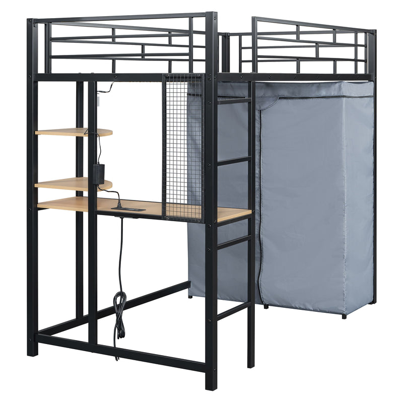 Loft Bed With Desk, Shelves, Power Outlet, LED Light And Wardrobe - R&R Furniture Gallery (Fountain Valley, CA)
