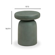 TOV Furniture Lydia side table with a sleek modern design, featuring a round wooden top and metal legs.