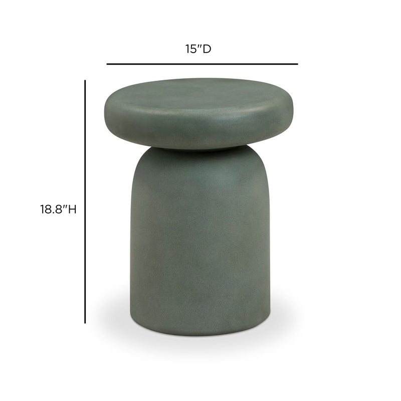 TOV Furniture Lydia side table with a sleek modern design, featuring a round wooden top and metal legs.