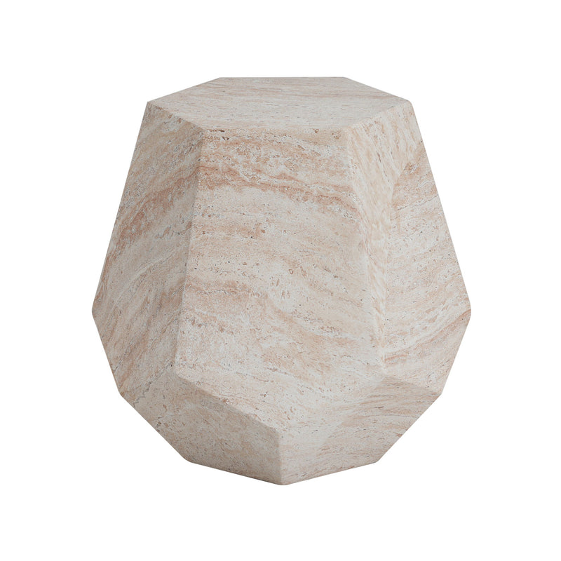 Outdoor / Indoor Lightweight Concrete Side Table, Hexagonal Round Travertine Accent Table - Beige - R&R Furniture Gallery (Fountain Valley, CA)