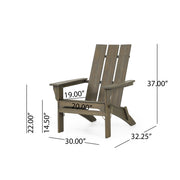 Noble House Aurascape outdoor foldable Adirondack arm chair with wide armrests and slatted back in natural wood finish.