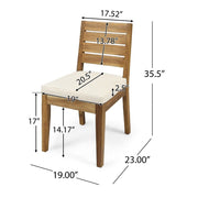 Noble House outdoor 6-seater expandable dining set with beige cushions, sandblasted natural finish, includes table and chairs.