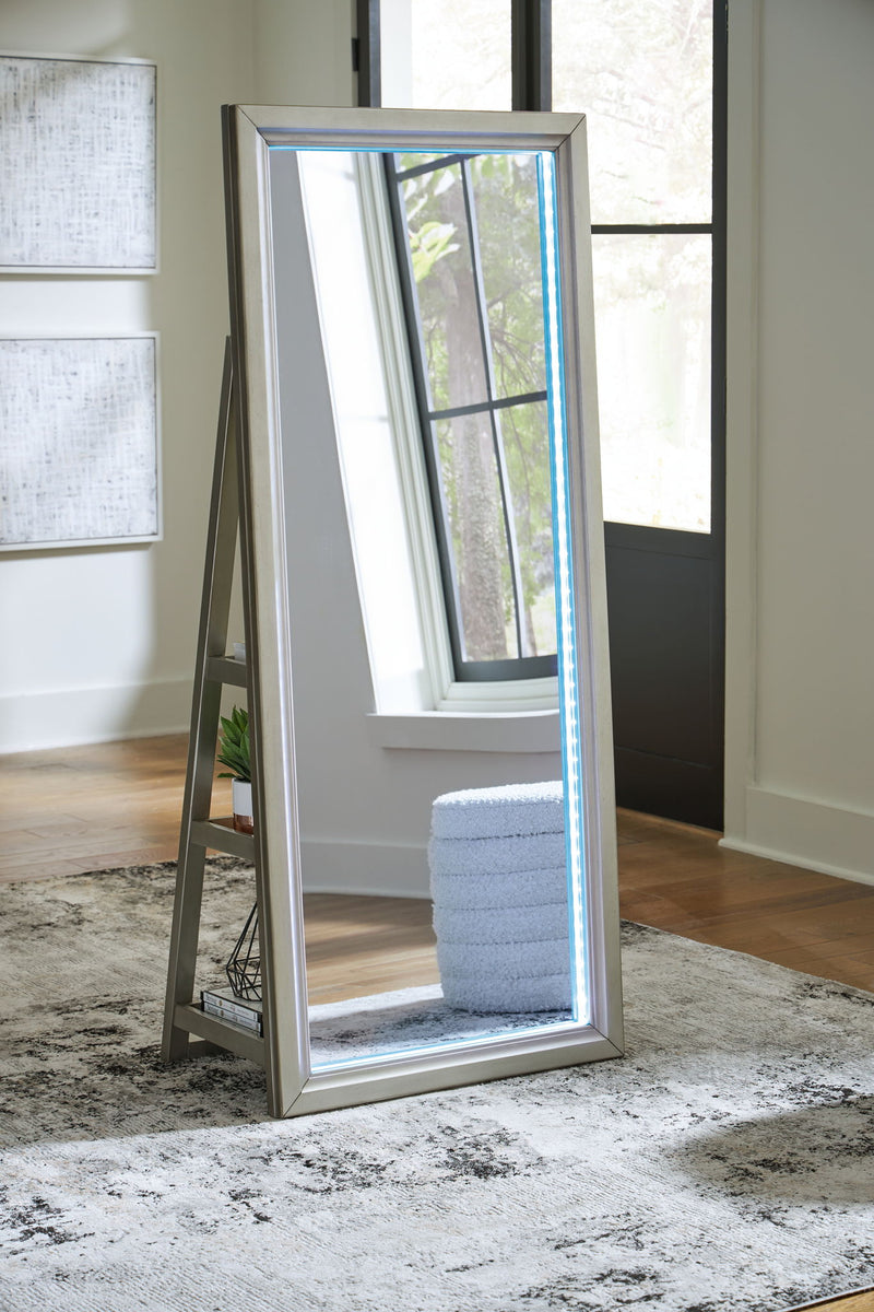 Evesen - Floor Standing Mirror With Storage - Champagne - R&R Furniture Gallery (Fountain Valley, CA)