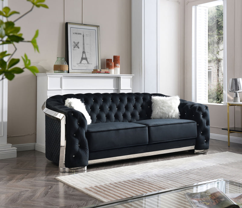 Glory Furniture Sapphire stationary sofa with plush cushions and sleek design in a modern living room setting.