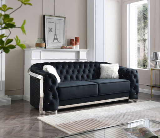 Glory Furniture Sapphire stationary sofa with plush cushions and sleek design in a modern living room setting.