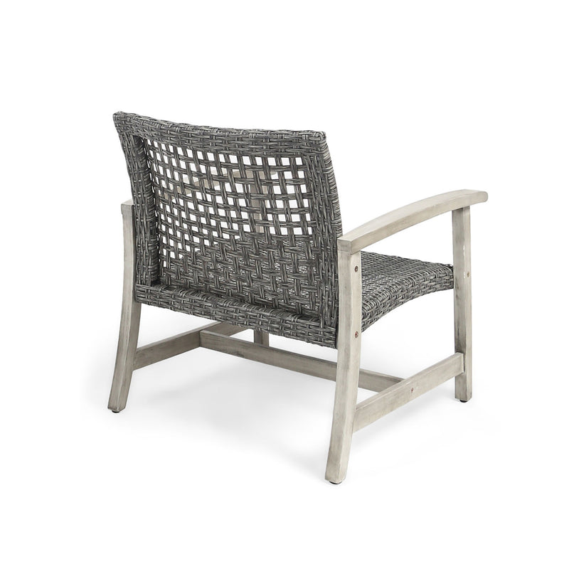 Outdoor Club Chair With Rattan Cover And Acacia Wood Frame - Gray - R&R Furniture Gallery (Fountain Valley, CA)