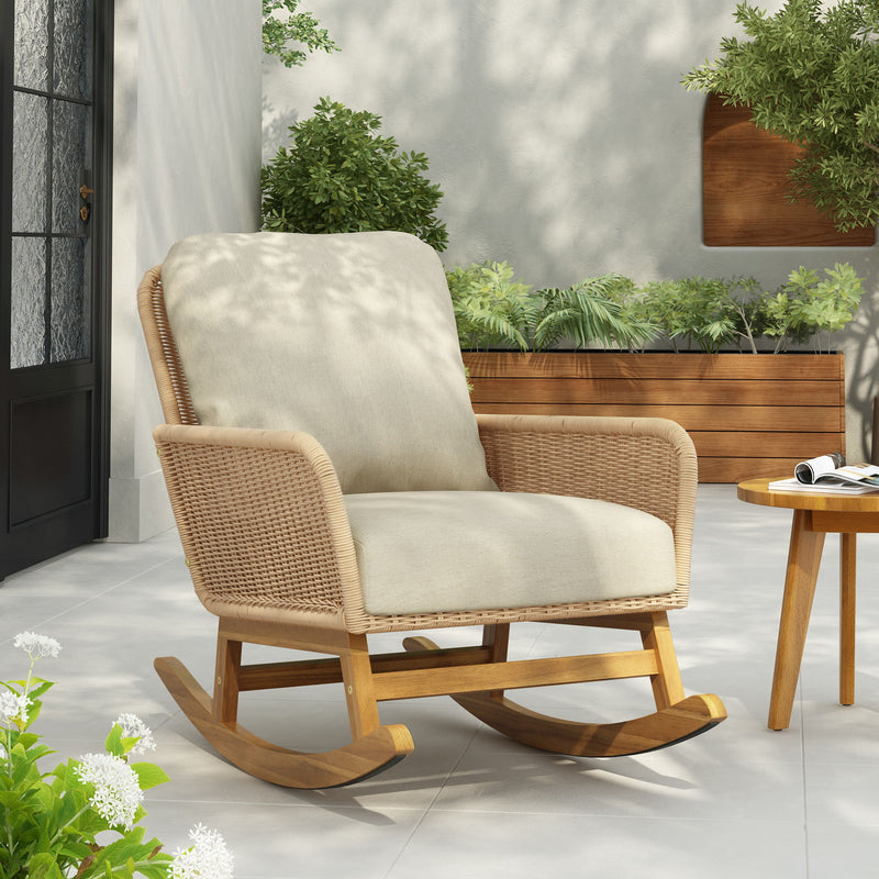 Contemporary Minimalist Wicker Rocking Chair With Soft Cushions - R&R Furniture Gallery (Fountain Valley, CA)