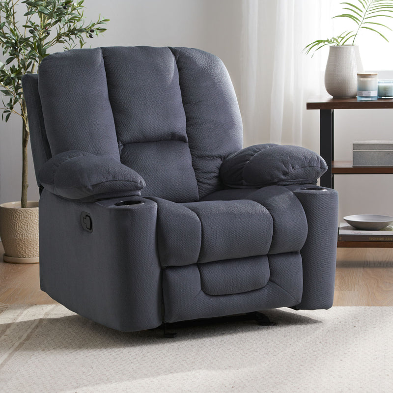 Luxurious Manual Recliner Chair With Skin-Friendly Fabric And Dual Cup Holders - R&R Furniture Gallery (Fountain Valley, CA)