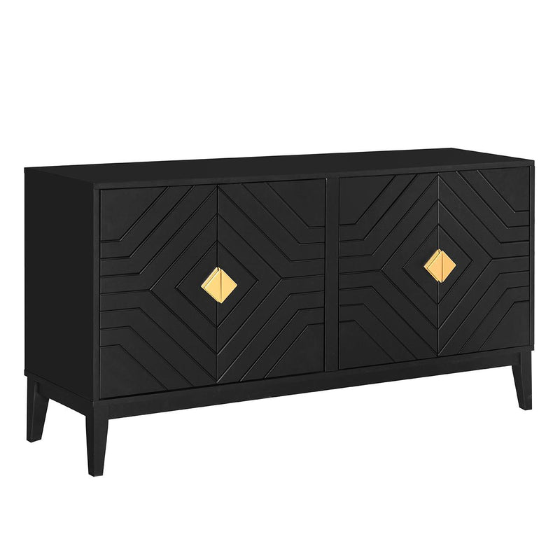 4 Door Sideboard Storage Cabinet For Living Room And Dining Room, 2 Large Cabinets With Gold Handles And Adjustable Shelf - Black - R&R Furniture Gallery (Fountain Valley, CA)