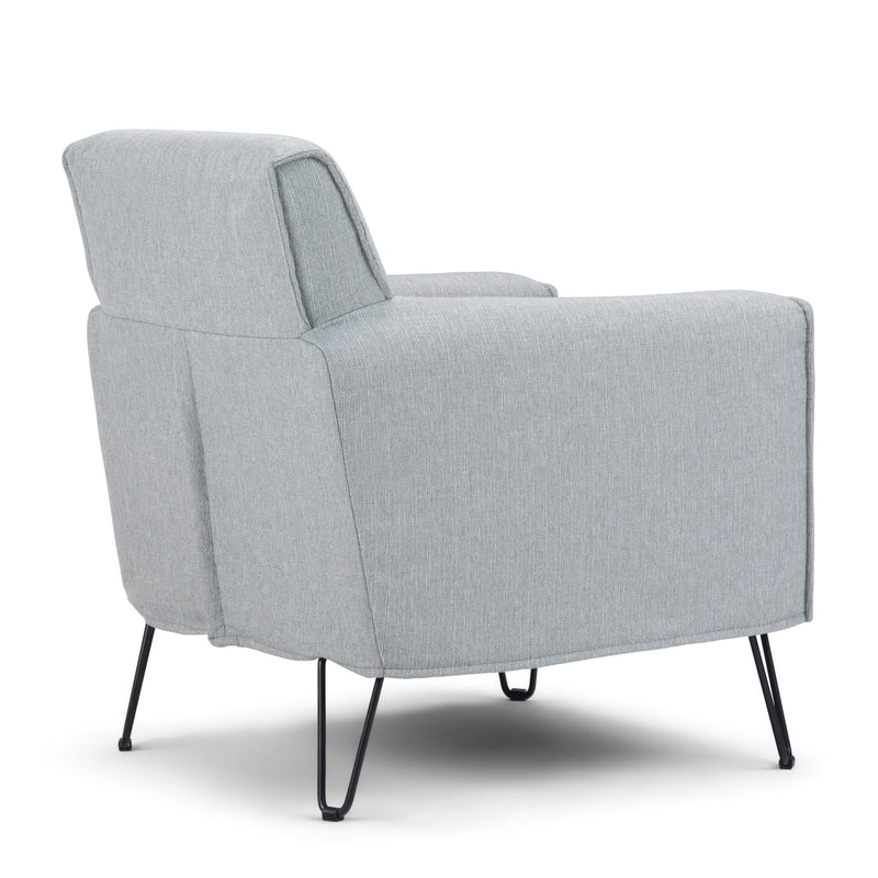 Simpli-Home Warren accent chair with hairpin metal legs and plush upholstered seat in a modern, stylish design.