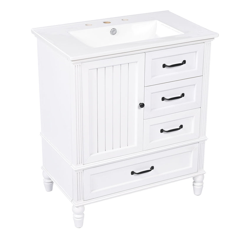 30" Bathroom Vanity With Sink, 3 Drawers, Adjustable Feet - R&R Furniture Gallery (Fountain Valley, CA)