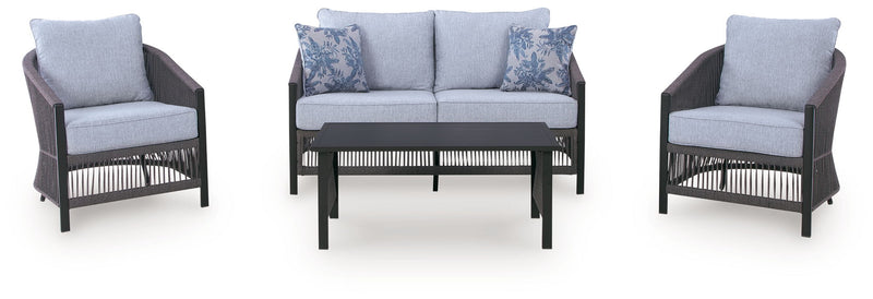 Bridges Beach - Loveseat, Lounge Chairs, Table Set (Set of 4) - Gray - R&R Furniture Gallery (Fountain Valley, CA)