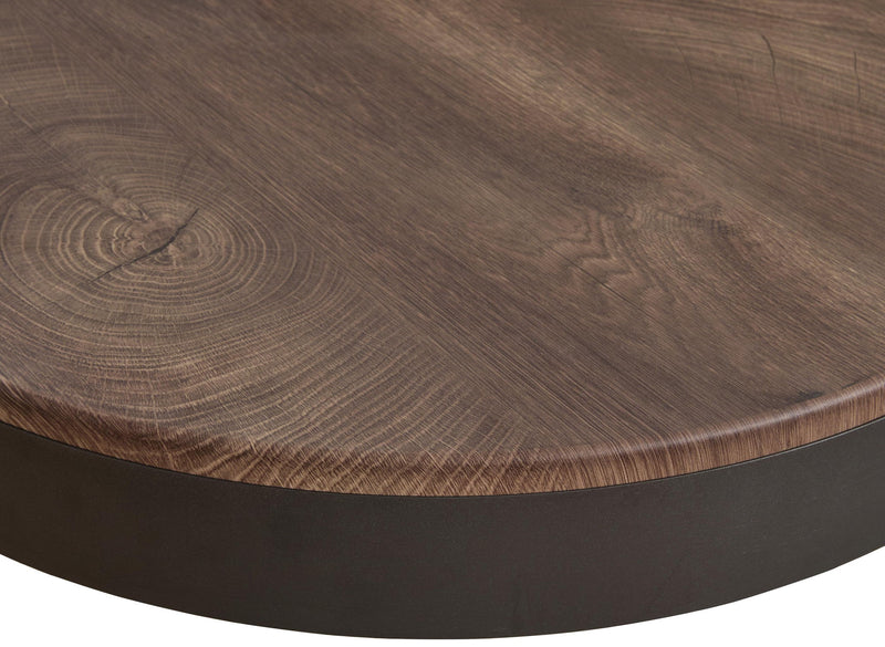 Set of three Horizon Hills occasional tables by Signature Design Ashley in brown and black with modern round tabletops and sturdy legs.
