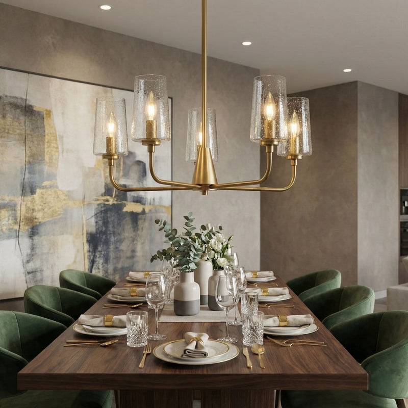 Dazzle - 5 Lights Chandelier With Clear Seeded Satin - Antique Brass / Clear / Gold - R&R Furniture Gallery (Fountain Valley, CA)