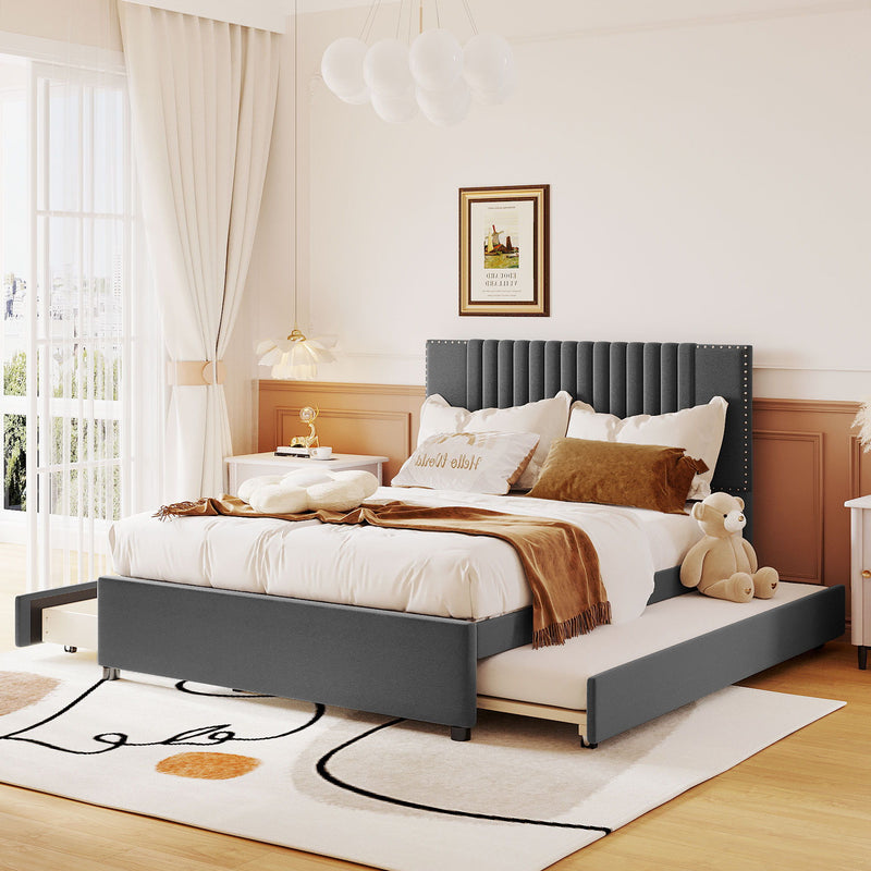 Upholstered Platform Bed With Drawers, Classic Headboard Design - R&R Furniture Gallery (Fountain Valley, CA)